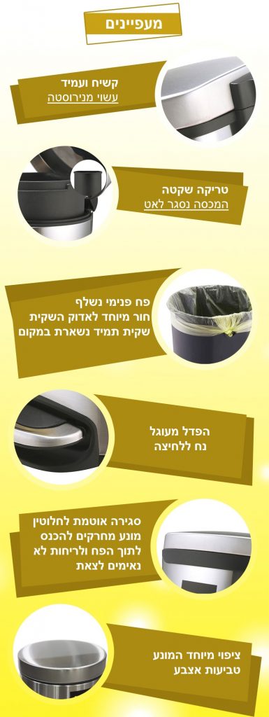 פח אשפה מלבני 30 ליטר מוברש סגירה שקטה 1
